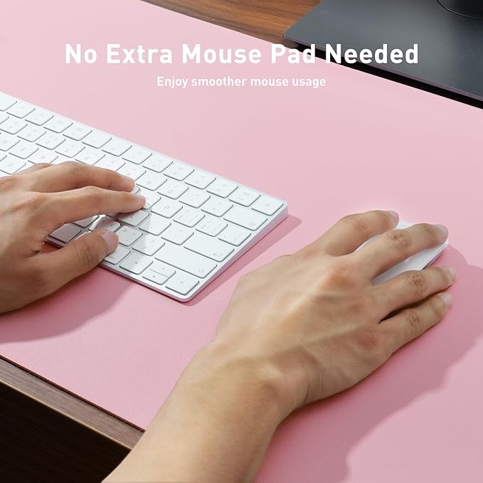 Aothia Faux Leather Desk Mat - Non-Slip PU Leather Desk Blotter, Waterproof Writing Surface, Large Desk Pad for Office & Home (Fairy Pink, 55" x 17")