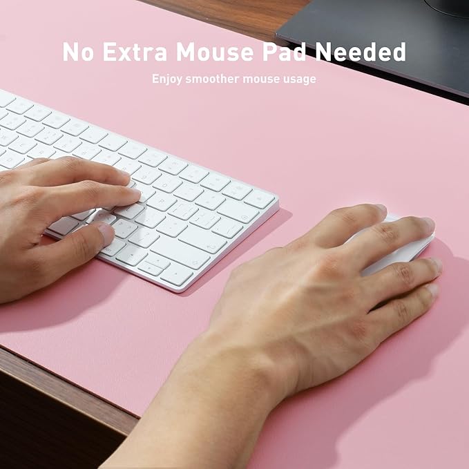 Aothia Leather Desk Pad Protector, Mouse Pad, Office Desk Mat, Non-Slip PU Leather Desk Blotter, Laptop Desk Pad, Waterproof Desk Writing Pad for Office and Home (23.6" x 13.7", Fairy Pink)