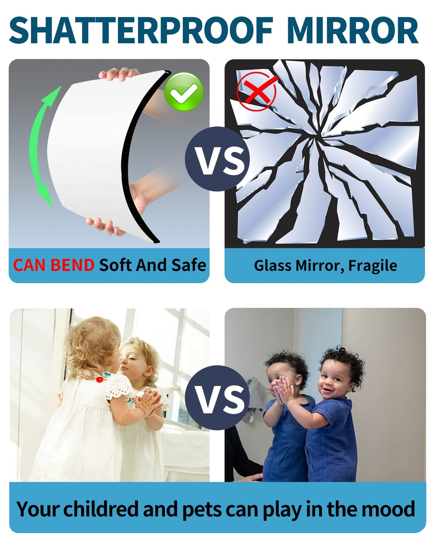 Shatterproof Wall Mirror Full Length for Bedroom, Acrylic Gym Mirrors For Home, Extra Thick: 0.12 inch, 12 x 12 inch x 4 Pcs, Workout Mirrors Safe for Kids, Over The Door, Long Wall Mounted