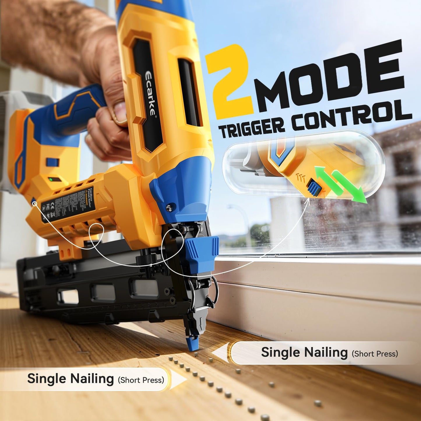 Ecarke Finish Nailer 16 Gauge Compatible with Dewalt 20V Battery, 3/4 to 2-1/2 Inch Cordless Straight Brad Nailer, Tool-Free Adjustment, Dual Firing Modes Nail Gun for Finish Work,Tool Only, 5.7 lbs