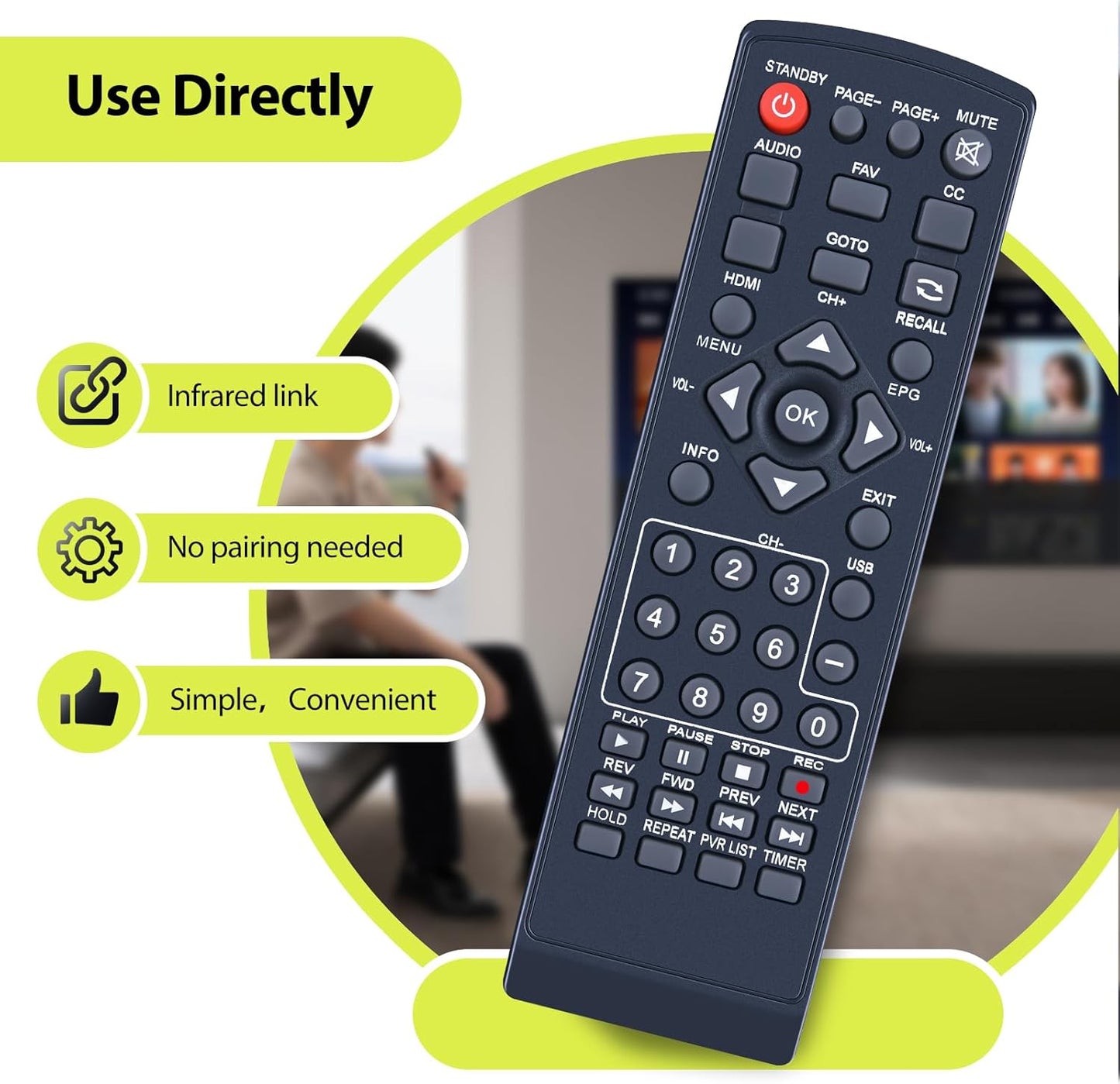 RYQIF TVTR149B Replacement Remote Control fits GPX Digital TV Tuner and Recorder