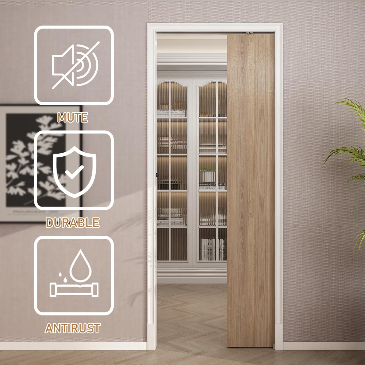 Pocket Door Hardware and Track Set, 48 Inch Sliding Door Aluminium Alloy Box Rail Hardware for Single Wooden Door,Silver