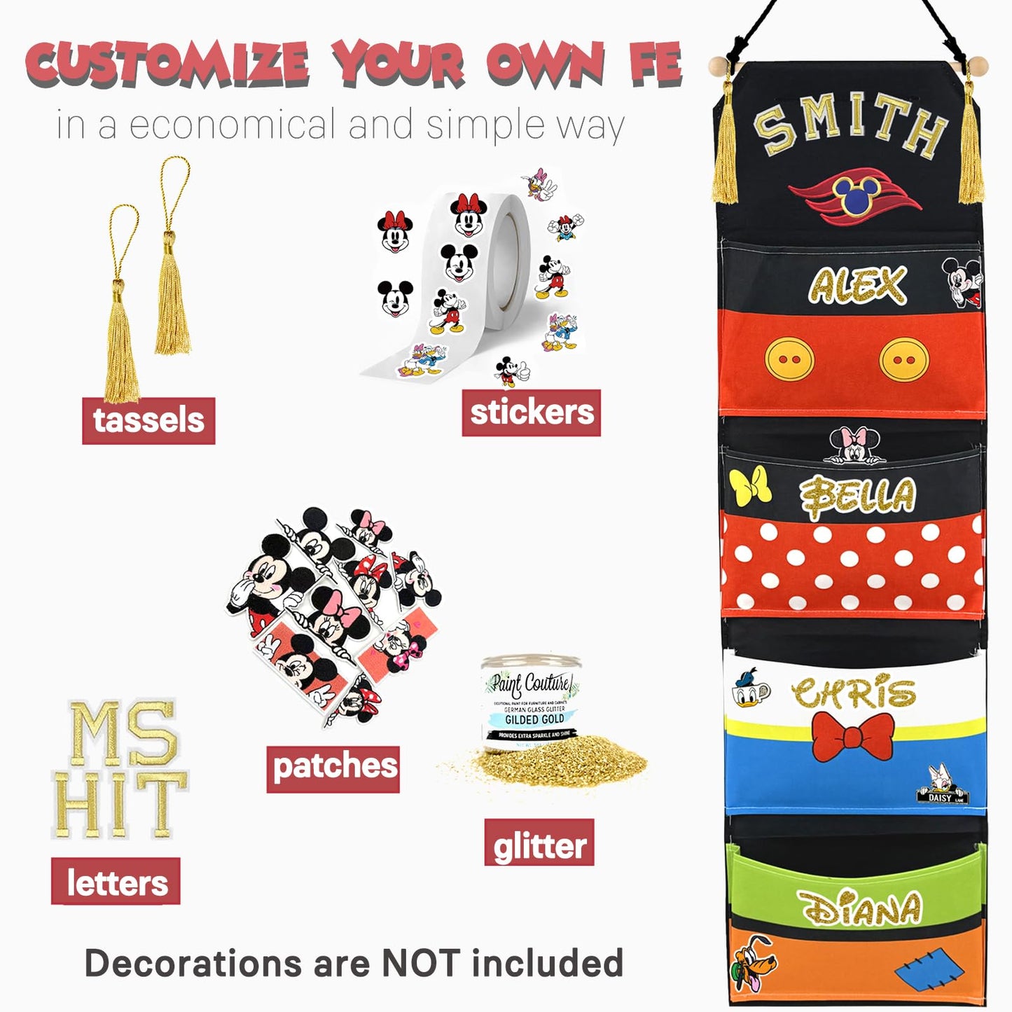 RUNROLE 4 Pocket Canvas Fish Extender - 10 Inch Width, Portable, Easily Customize, Hanging Storage Organizer, 2026&2027 FE for Gift Exchanges and Pixie Dust, Cruise Essentials