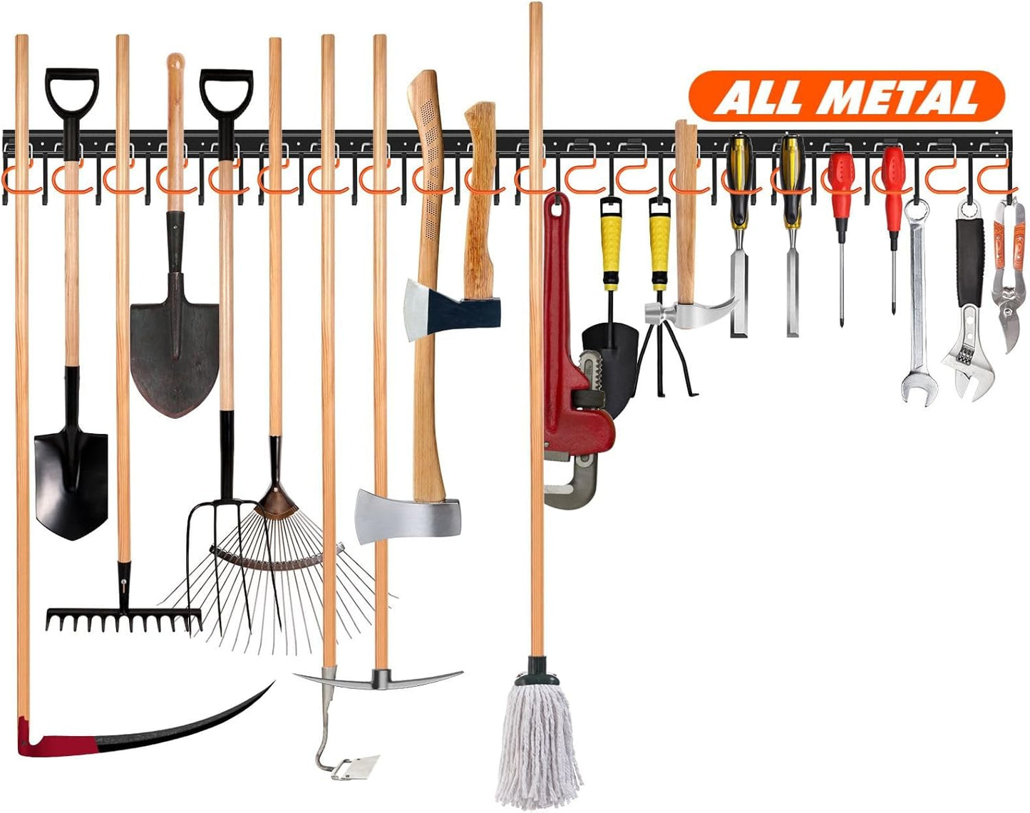 TVKB 68'' All-Metal Garden Tool Organizer - Adjustable Wall-Mount Storage with Heavy-Duty Hooks