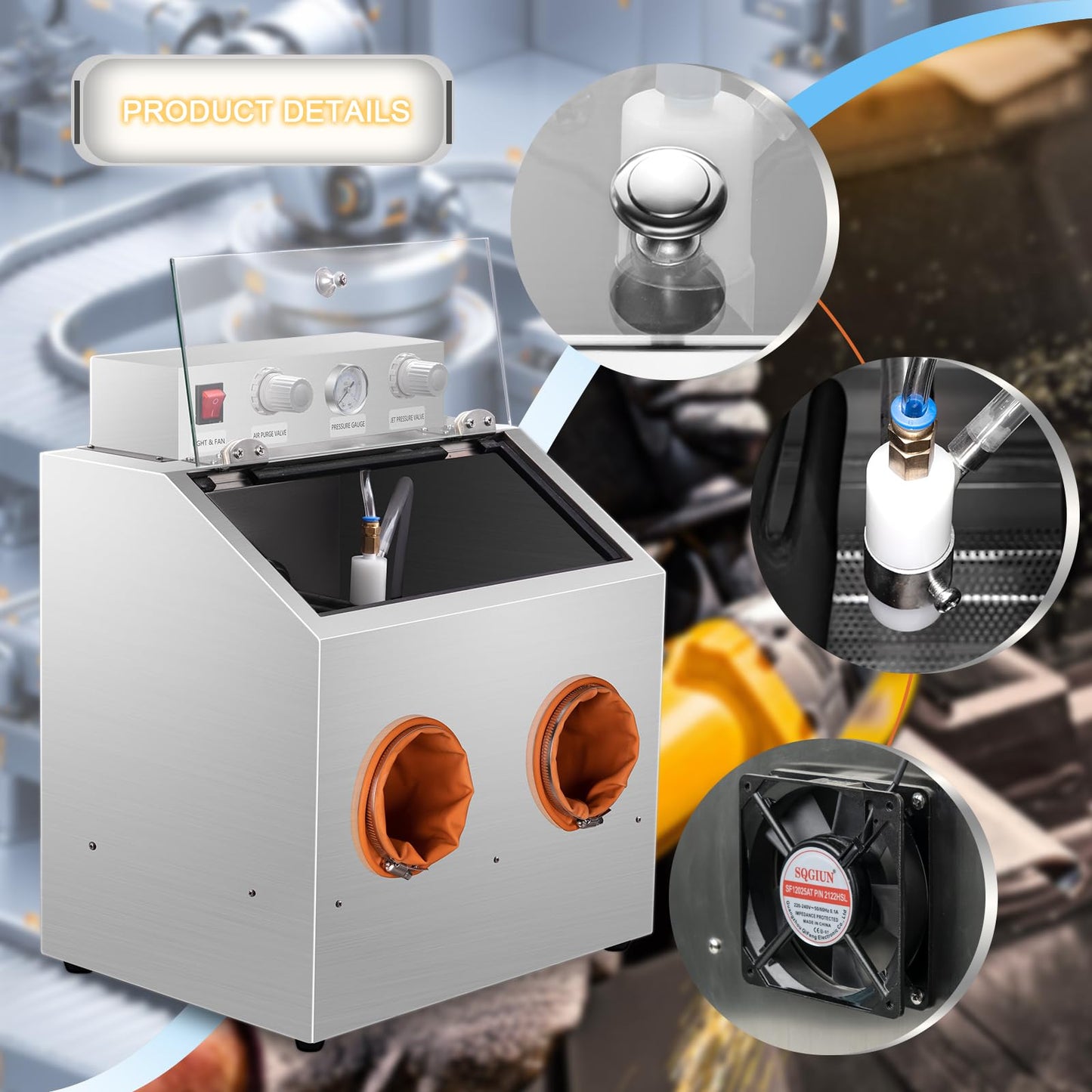 DZQ 10 Gallon Sandblasting Cabinet, Standard Steel Portable Benchtop Sand Blaster, Surface Sanding Treatment Ideal for Silver, Gold,Copper and More Suitable for Both Dry and Wet Blasting