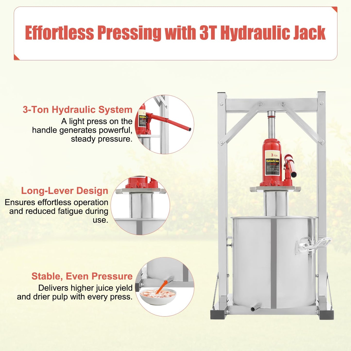 Fruit Press, 3.2 Gallon Food Grade Stainless Steel Cider Press with Hydraulic Jack Manual Grape Wine Making Supplies and Equipment Fruit Crusher for Home, Restaurants