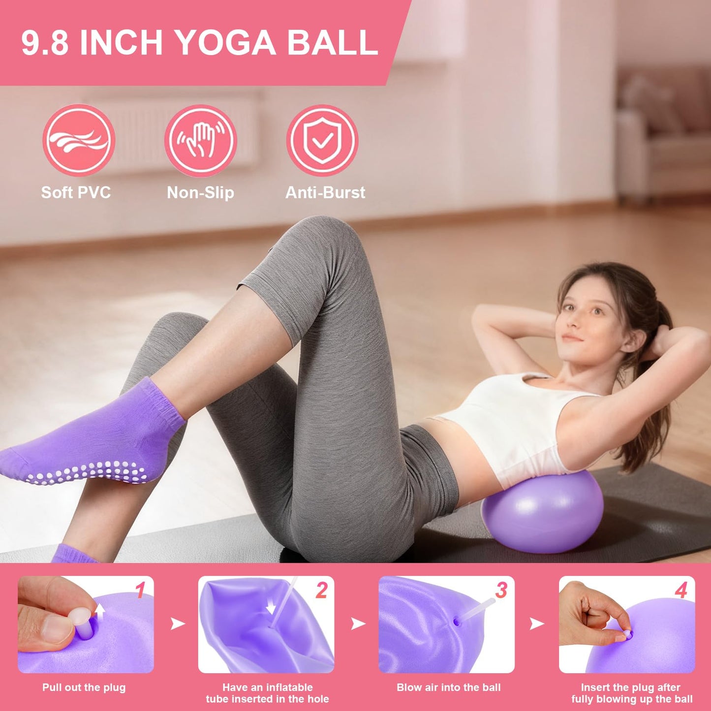 BYYNNE Home Pilates Kit for Women - 14 Pcs Pilates Equipment Set with Pilates Ring and Ball, 5 Resistance Bands Etc Accessories for Beginners Home Workouts - Includes Workout Guide (Purple)