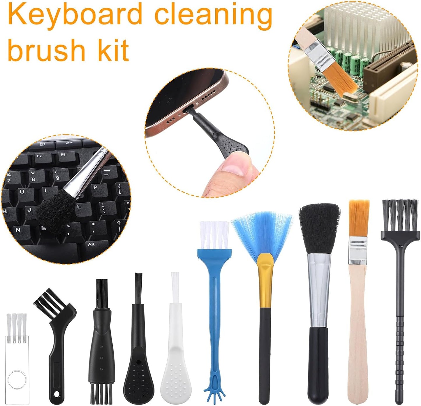 Bewudy 10 PCS Mini Keyboard Cleaning Brushes Kit, Anti-Static Electronic Dust Cleaning Brushes with PP Bristles