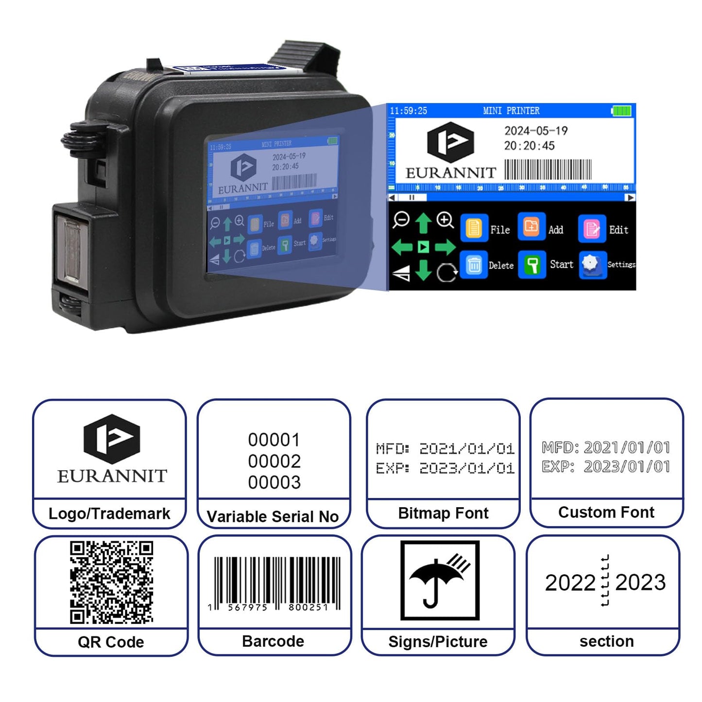 Eurannit XMINI Handheld Inkjet Printer 12.7mm with ER520 Ink Cartridge
