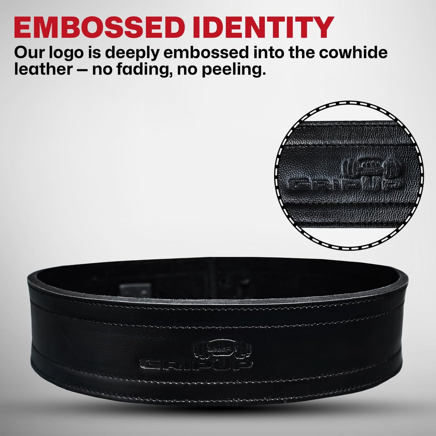 GripUp 10mm Powerlifting Belt – Genuine Leather 4" Weight lifting Belt with Heavy Duty Lever Buckle for Squats, Deadlifts, Gym, Fitness, Bodybuilding – Lumbar Back Support for Men & Women (Black, Small)