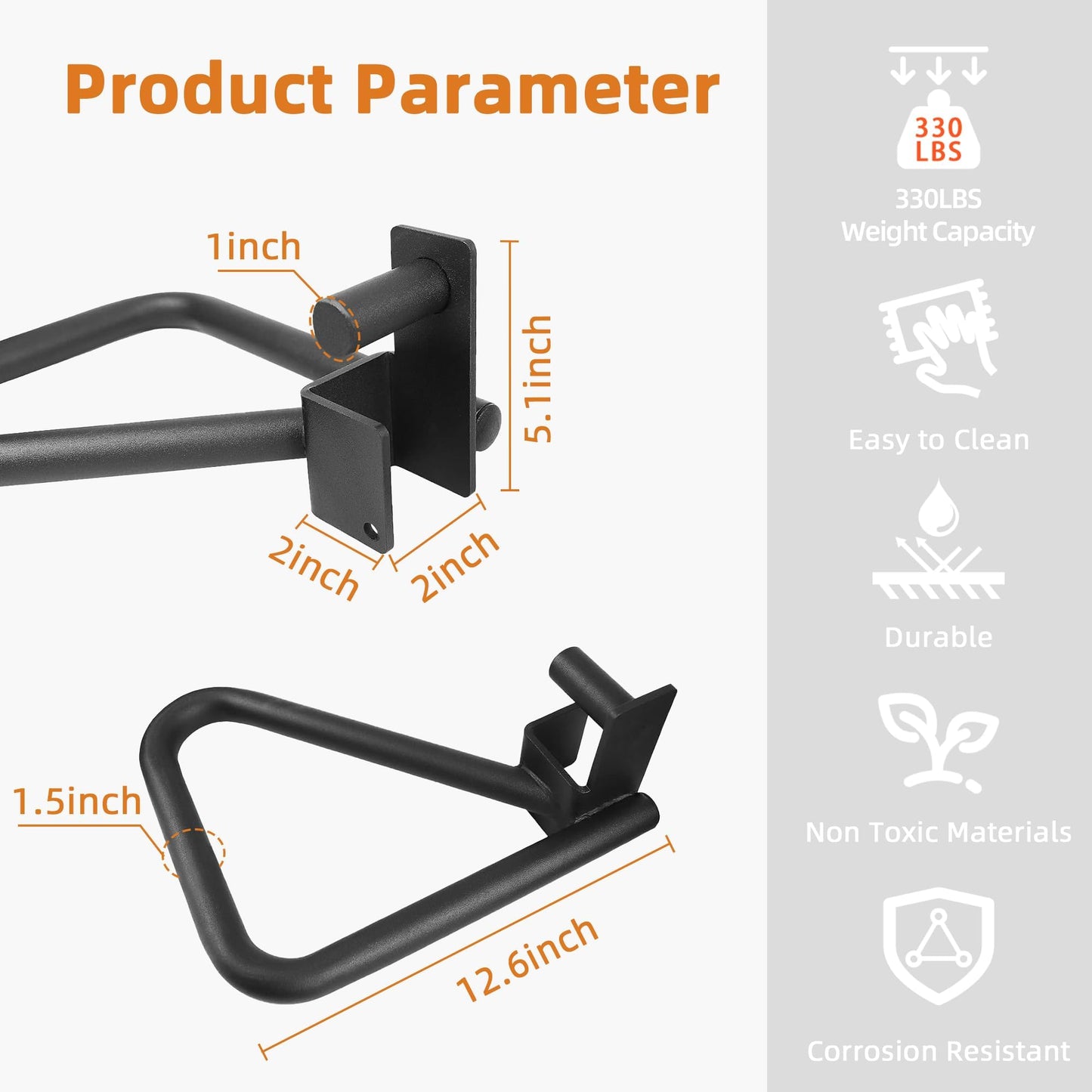 Fitvids Dual Grip Dip Bars Attachment for 2x2 Power Rack & Squat Rack – Heavy Duty Pair for Pull Up & Push Ups – Black