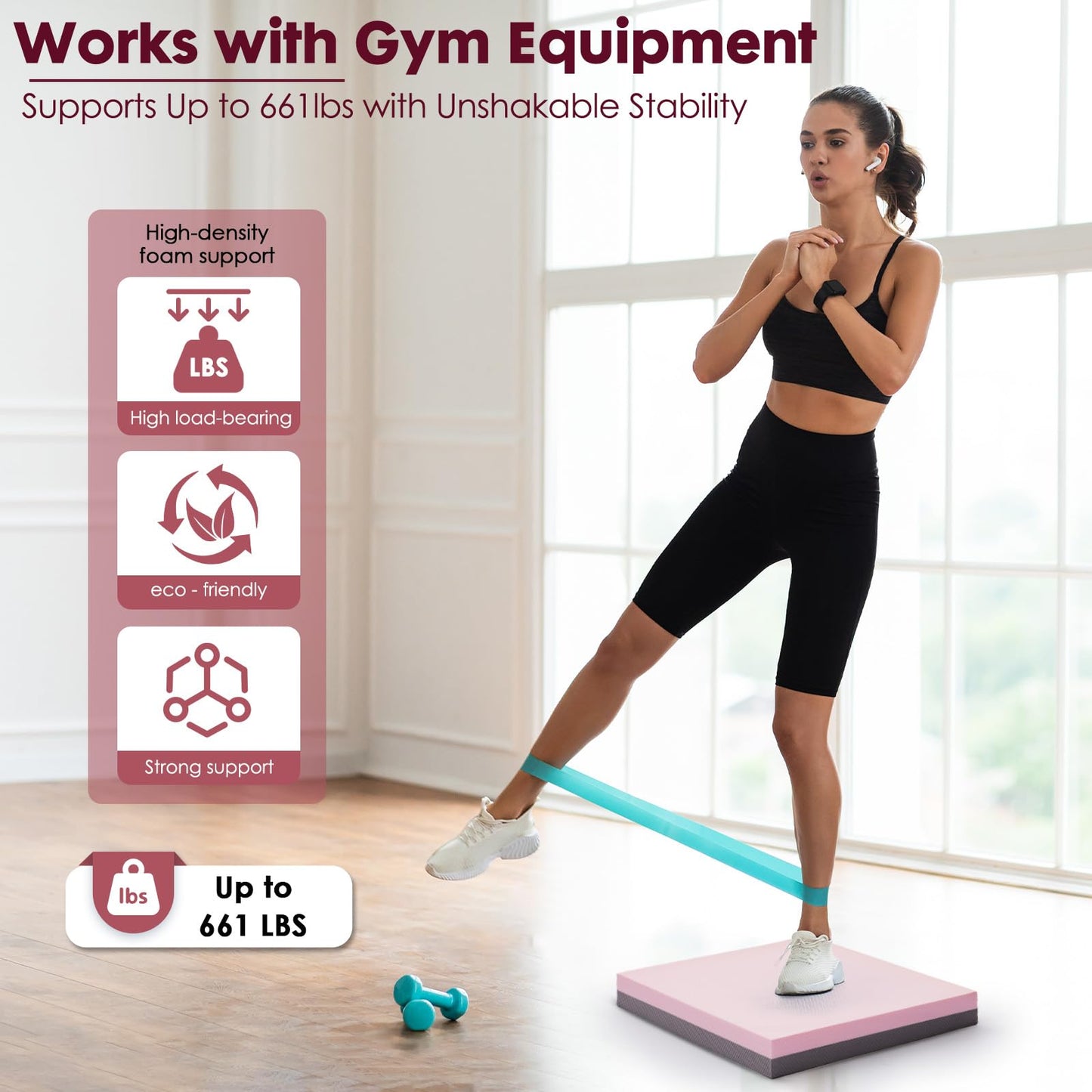 Balance Pad- High-Density Foam Cushion Mat for Yoga, Exercise & Fitness, Non-Slip Stability Trainer for Core Workouts, Thick Foam Balance Board (16x13x2.4 Inches, Pink & Gray)