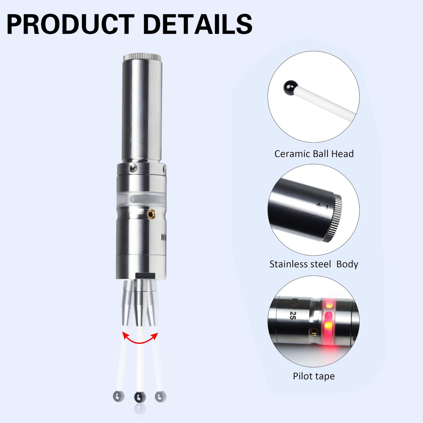 XUNKUNER MMP25 3D Photoelectric Touch Probe Edge Finder, 0.001mm High Accuracy, Ceramic Probe, XYZ Axis Centering Rod Trigger Sensor for CNC Lathe Milling Machine