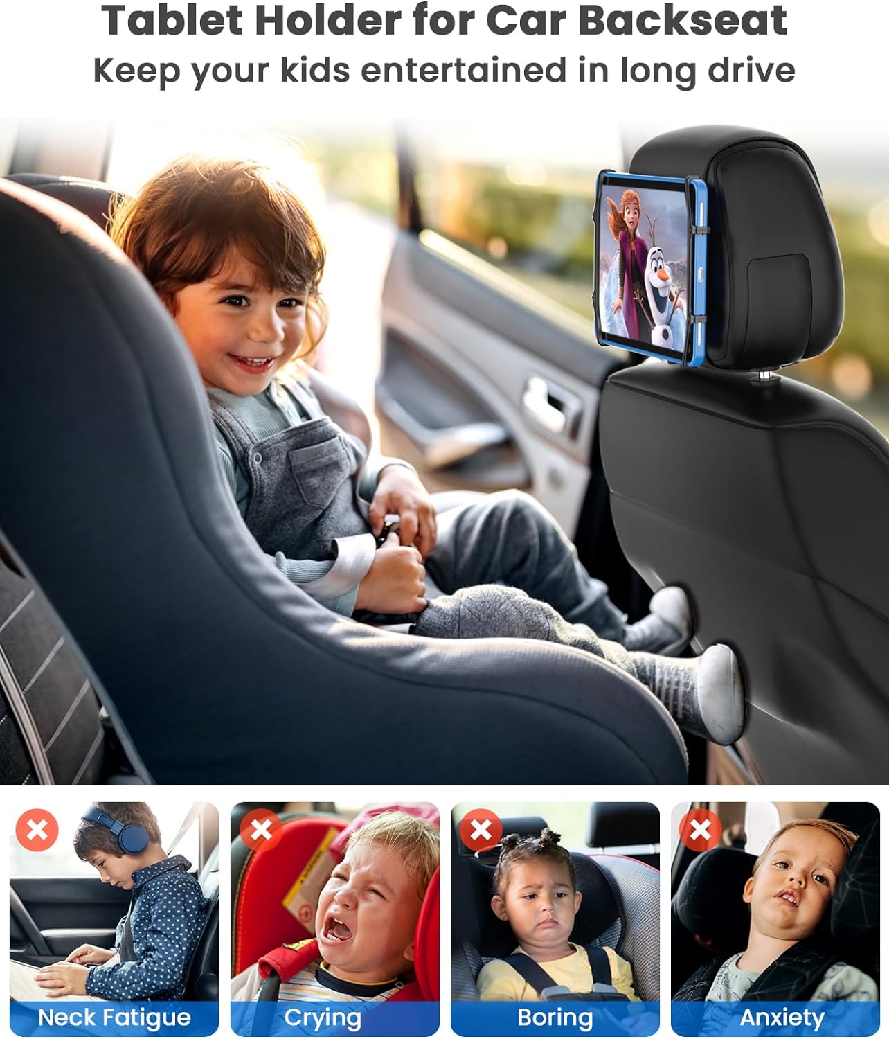 WONNIE 7-12.9'' Tablet Holder for Car, Upgraded iPad Holder for Car Mount Headrest, iPad Mount Back Seat for Kids