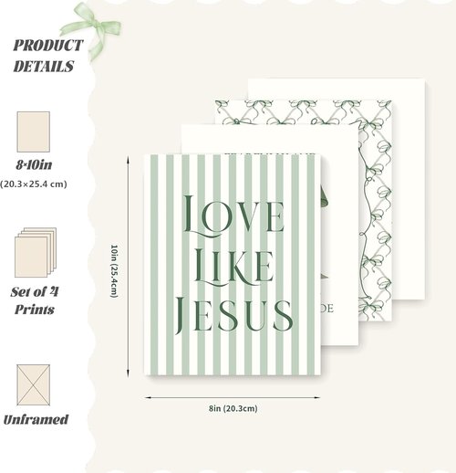 LARTSFRO Coquette Green Bow Wall Art - Inspirational Christian Decor for Teens | Set of 4 Unframed 10x8 Inch Prints