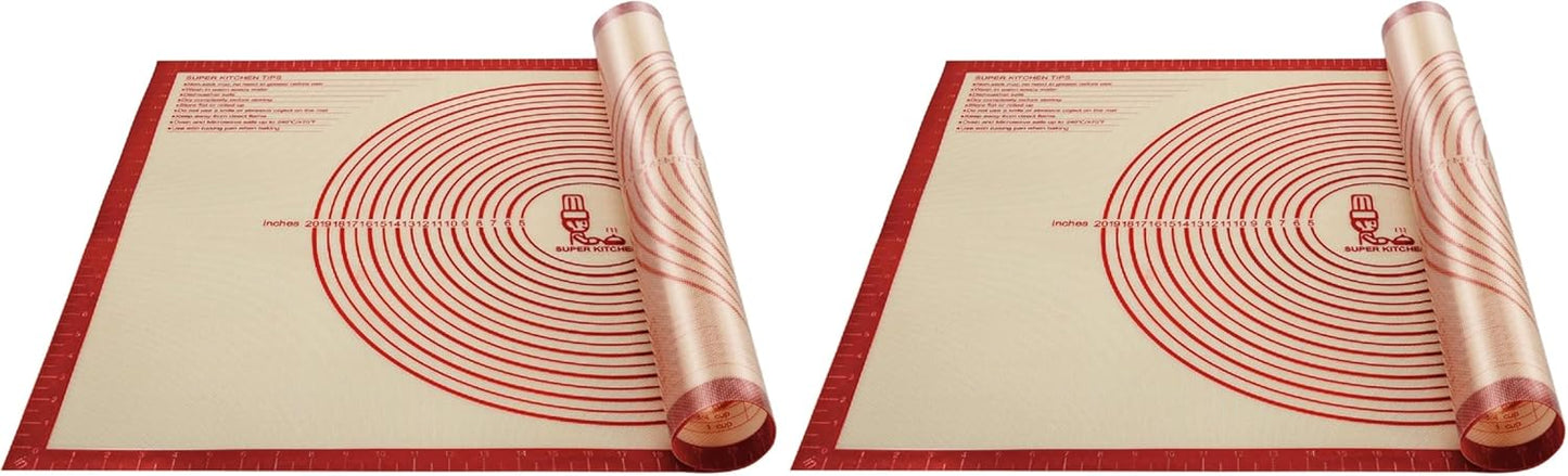 Skiennix Non-Slip Silicone Pastry Mat - Extra Large 36'' x 24'' for Baking & Dough Rolling | Red (Pack of 2)