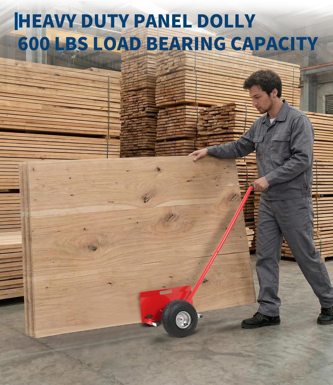 GAOMON Heavy Duty Panel Dolly with Extended Handle – 660 lbs Steel Drywall Hand Cart – 10" Sturdy Rubber Wheels – Ideal for Moving Plywood, Sheetrock, Doors, Furniture – Industrial Panel Mover – 2PC