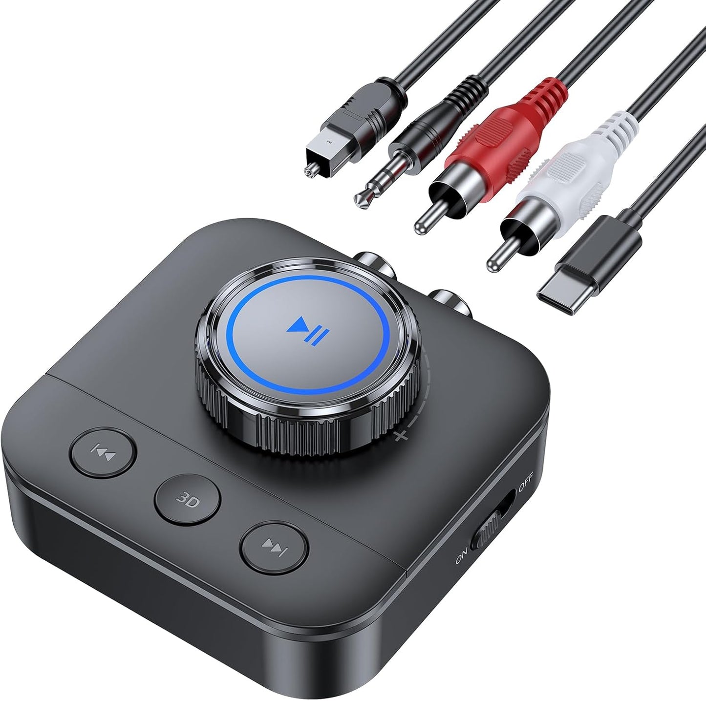QwickZen 5.3 3D 3.5mm, Bluetooth Receiver for Home Stereo, RCA Bluetooth Adapter for Surround, Support Optical, AUX RCA
