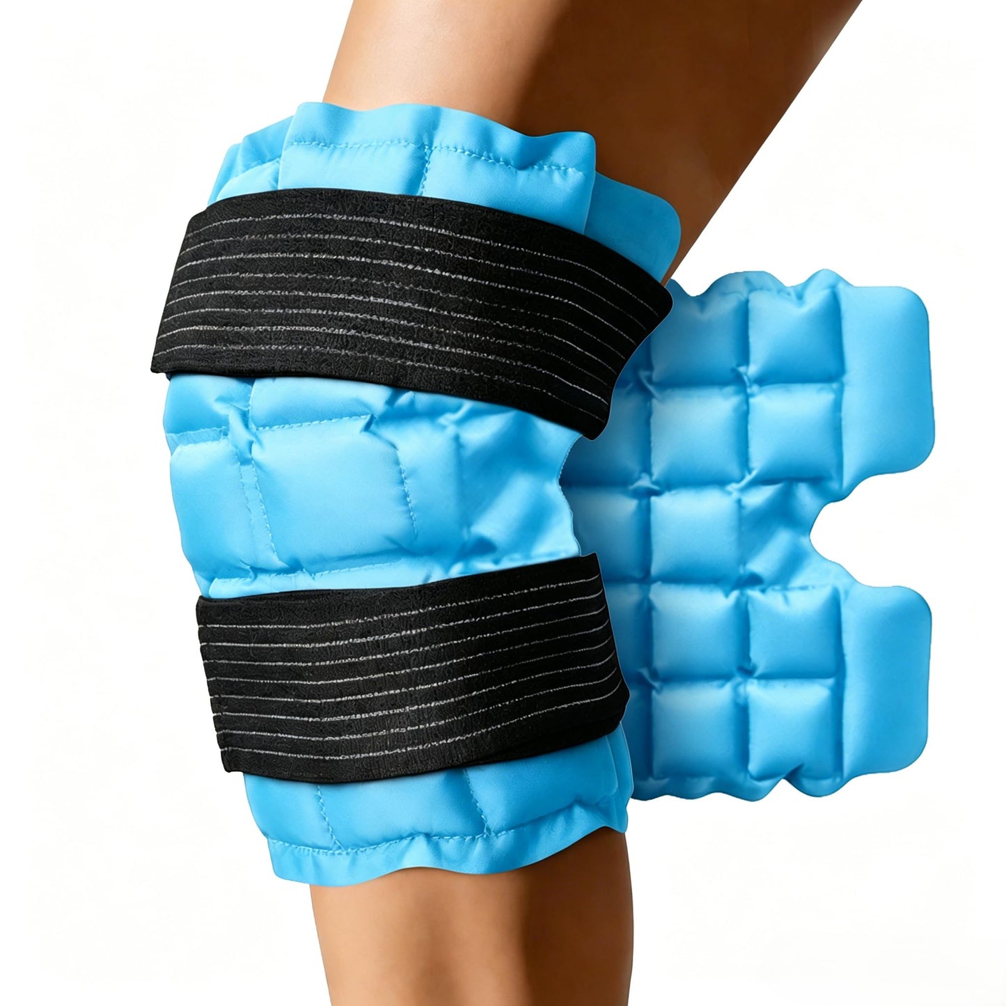 WORLD-BIO Ice Packs for Injuries Reusable, Knee Ice Pack Wrap with Straps, Gel Ice Wrap for Leg Pain Relief, Hot & Cold Compress Therap for Swelling, Arthritis, Sports Injuries, Light Blue, 1Pack