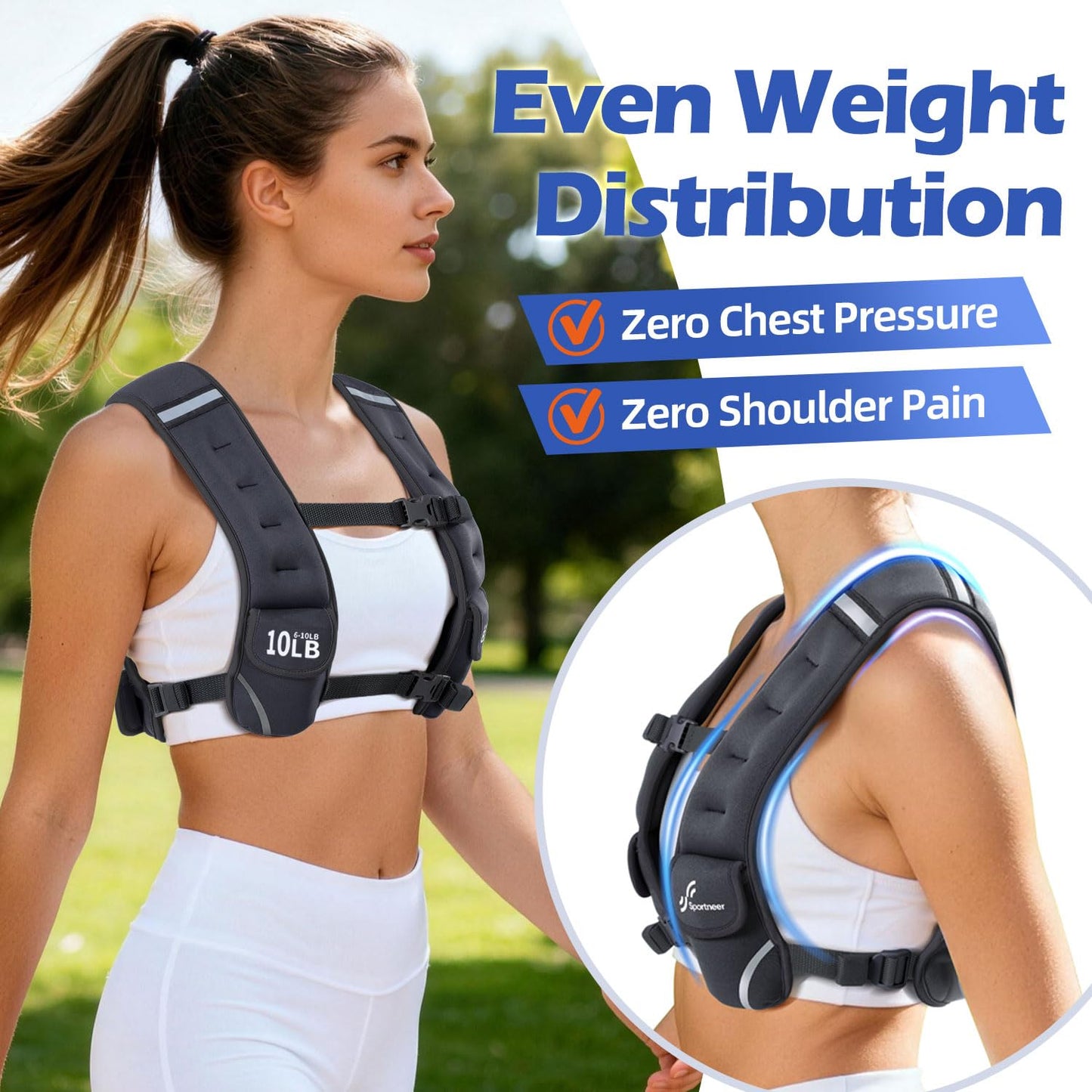 Sportneer Adjustable Weighted Vest Woman: 6-10lb Weighted Walking Vest for Women with 4 Weight Packs Fast Adjust Comfortable Weight Vest for Home Gym Burn Calories Strength Training Vests Black