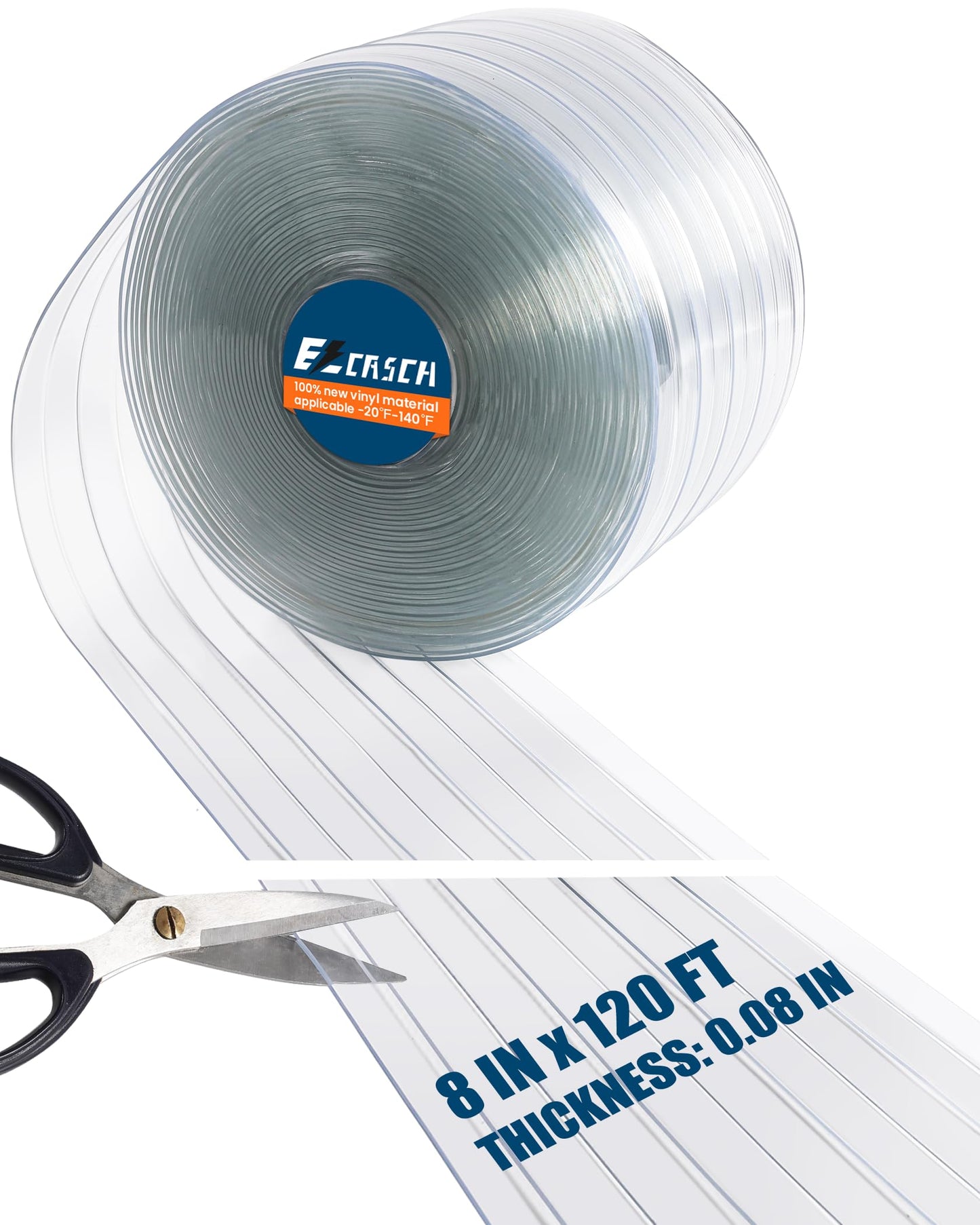 Ezcasch Vinyl Strip Curtain Roll PVC Replacement Strip Door Clear Plastic Strips Freezer Curtains for Dog House Door Flap, Winter, Commercial, Warehouse Doors, 8 Inches x 120 feet
