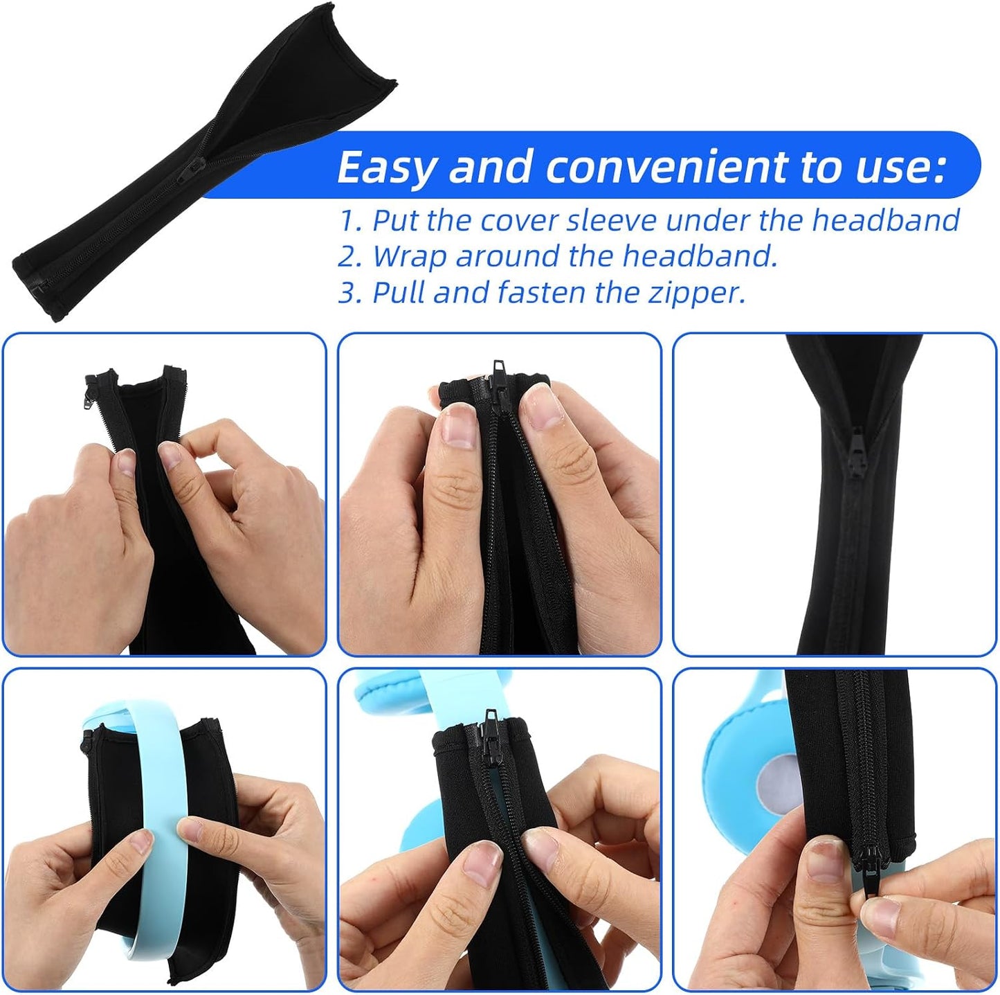 Josojoou 2PCS Headphone Headband, Headphone Headband Cover with Zipper, Replacement Headphones Band Cushion, Suitable