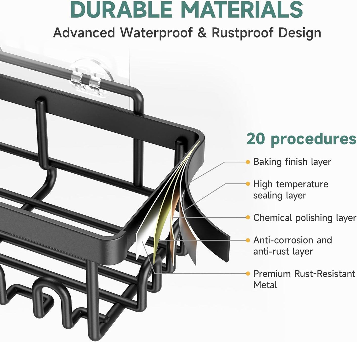 Veken Shower Head - High-Pressure Water Flow | Durable Shower Caddy Included
