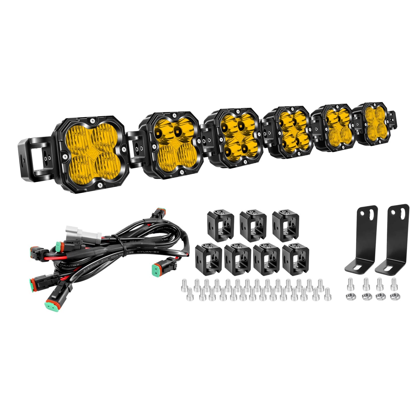 SKYWORLD 6 Pcs Yellow Cube LED Pod Light, 4 Inch 30W Spot Flood Combo Beam Work Lights,3530K Car Off-Road Driving Lamp for ATV, UTV, 4x4, Tractor,Truck,Motorcycle