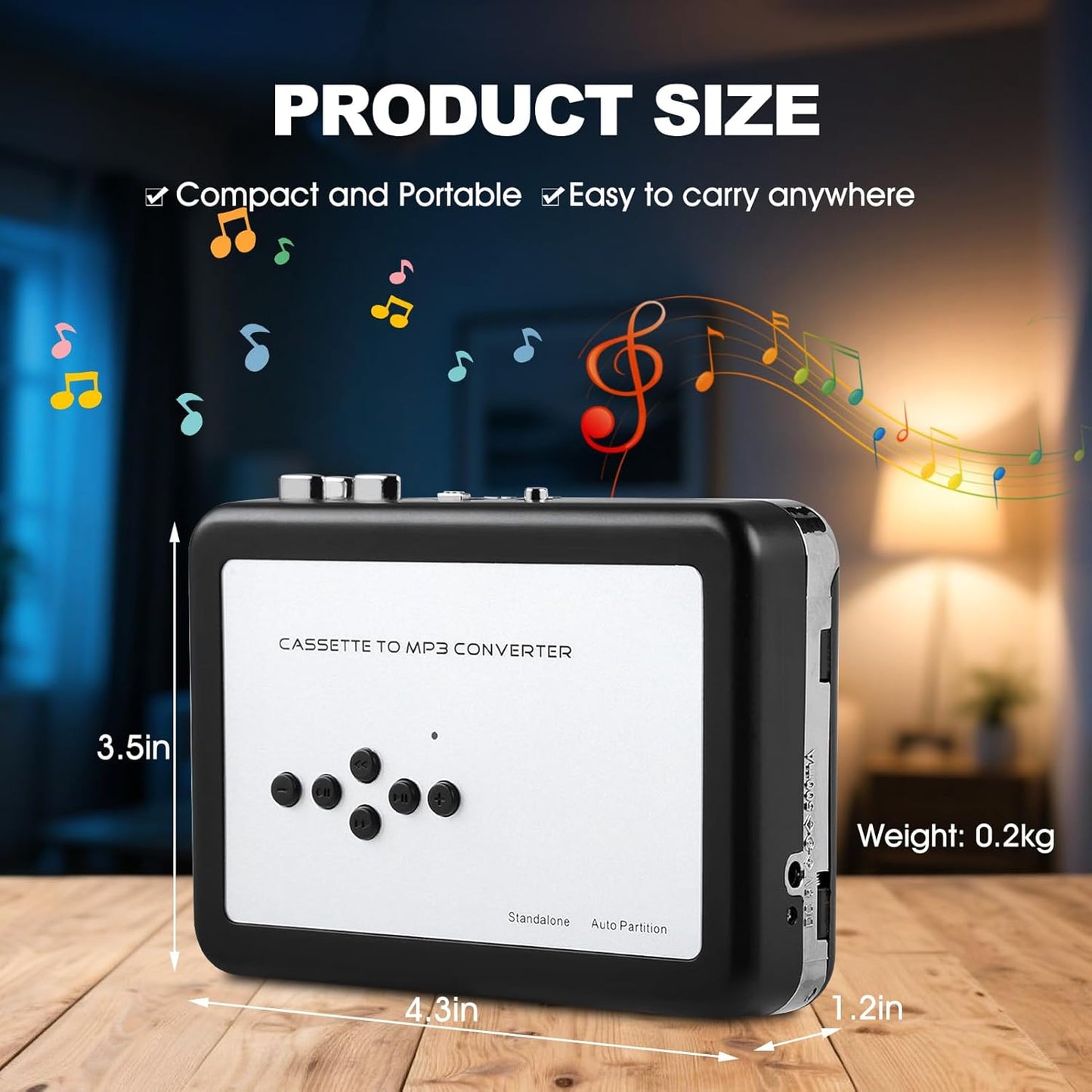 Wendry Cassette mp3 Cassette MP3 7/8 Converter, Portable Tape to Converter USB Flash Drive Capture Audio Music Player