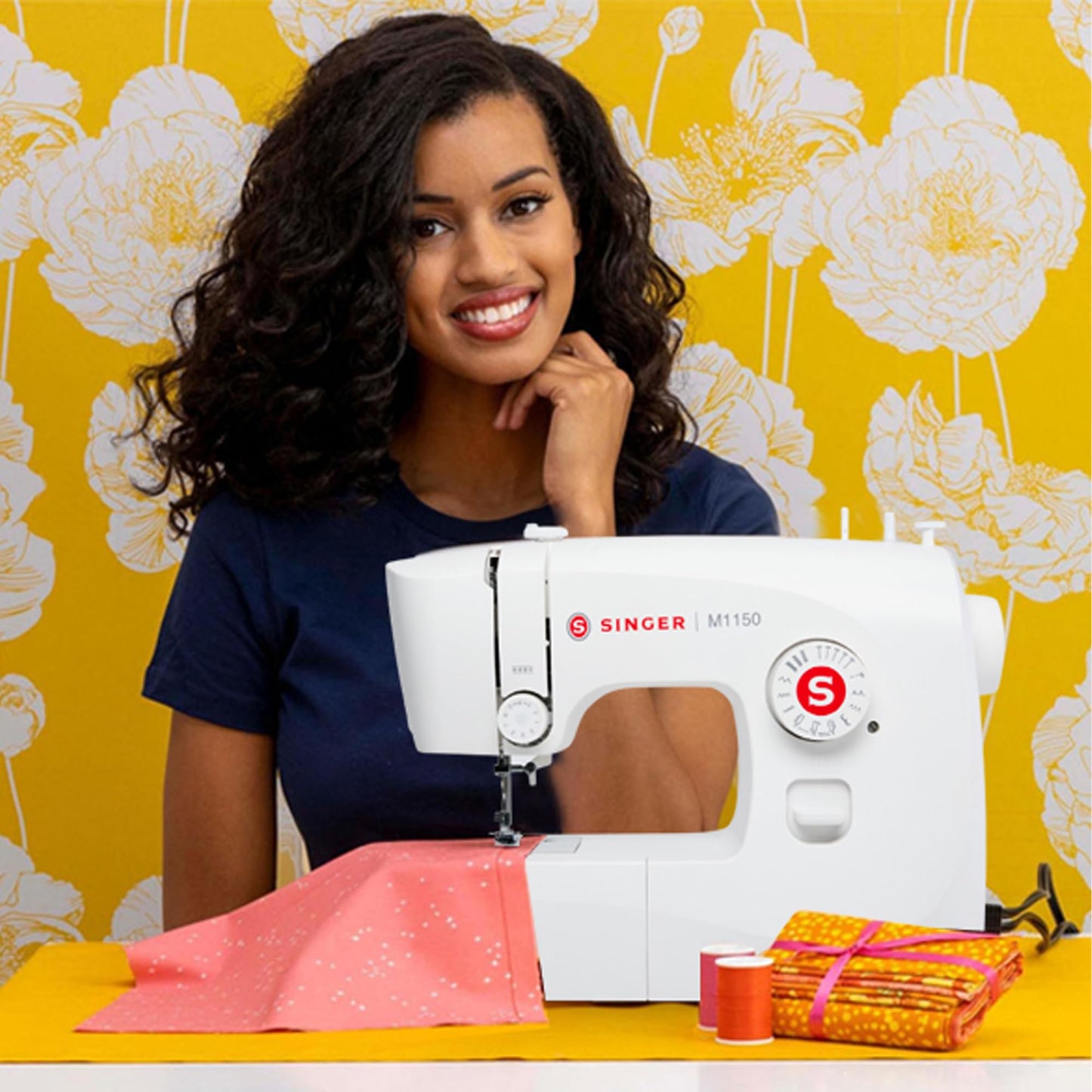 SINGER® M1150 Portable Sewing Machine (White) with Accessories | 16 Built-In Stitches Delivers 45 Stitch Applications | Top Drop-in Bobbin, 4-Step Buttonhole, LED Light | Ideal for Beginners