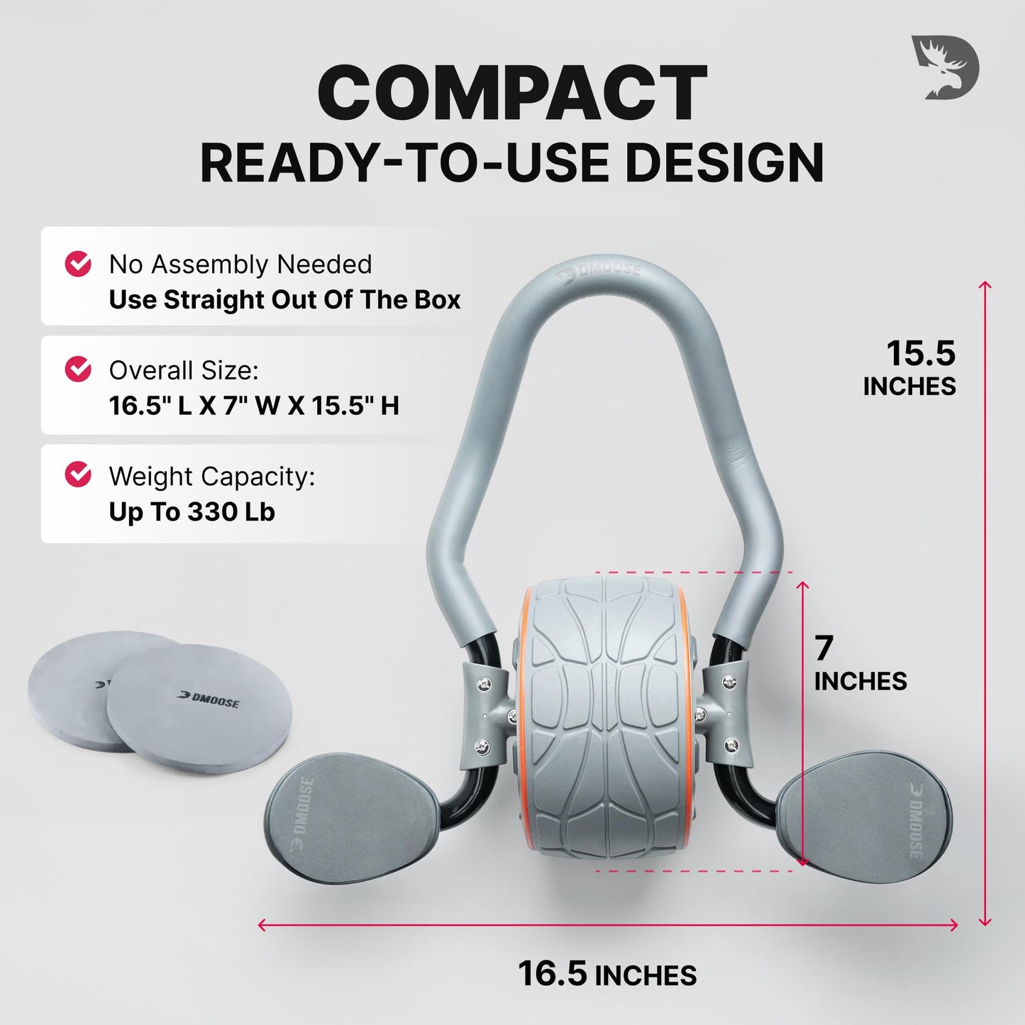DMoose Fitness Ab Roller Wheel with Elbow Support & 2 Knee Pads - Abdominal Exercise Trainer for Core Strength Training - Ultimate Abs Workout Equipment for Home and Gym - Ab Machine for Men & Women (Grey)