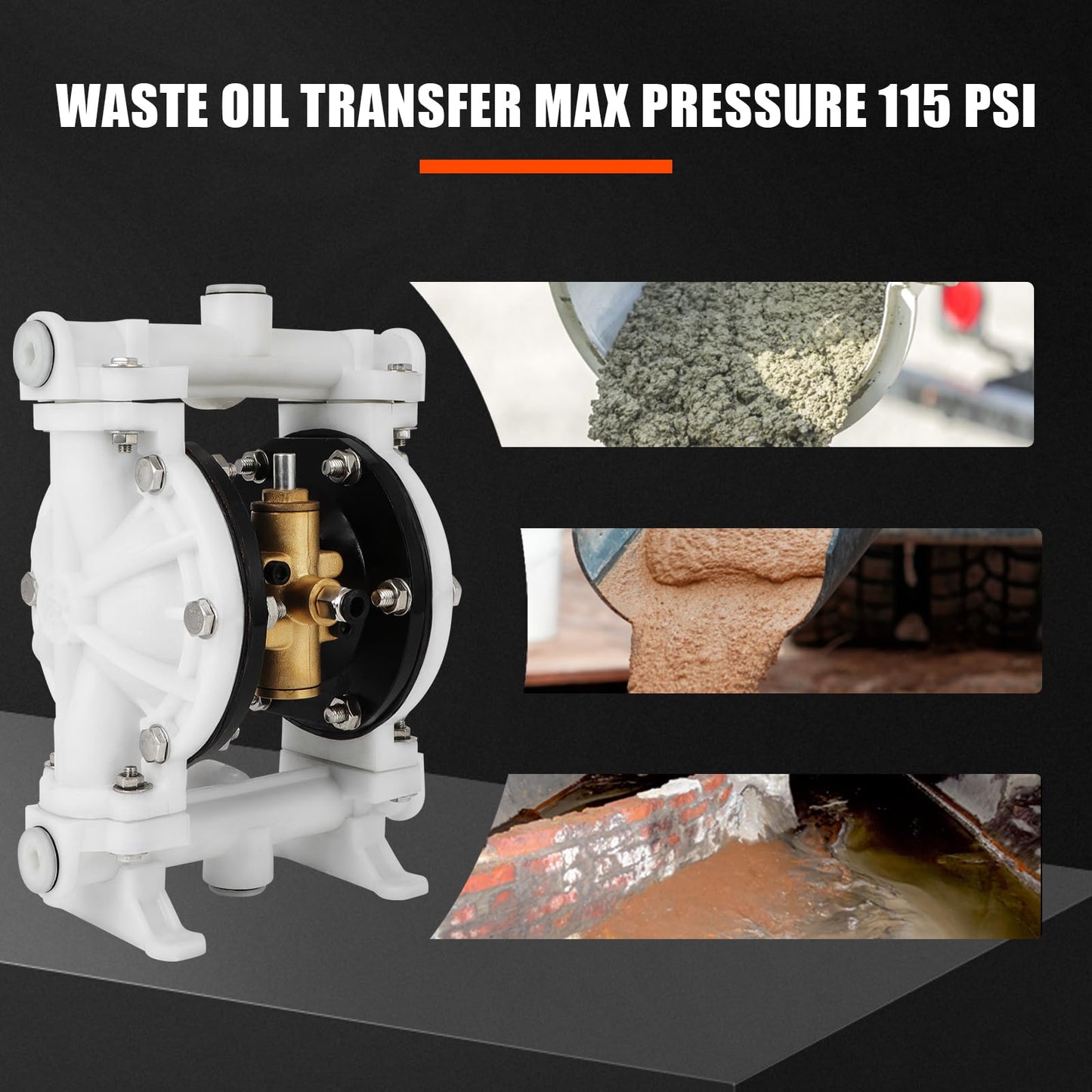 Air-Operated Double Diaphragm Pump, 1/2 in Inlet & Outlet, QBK-15, 12 GPM & Max 120PSI, PTFE Diaphragm Pneumatic Transfer Pump for Petroleum, Diesel, Grease & Low Viscosity Fluids