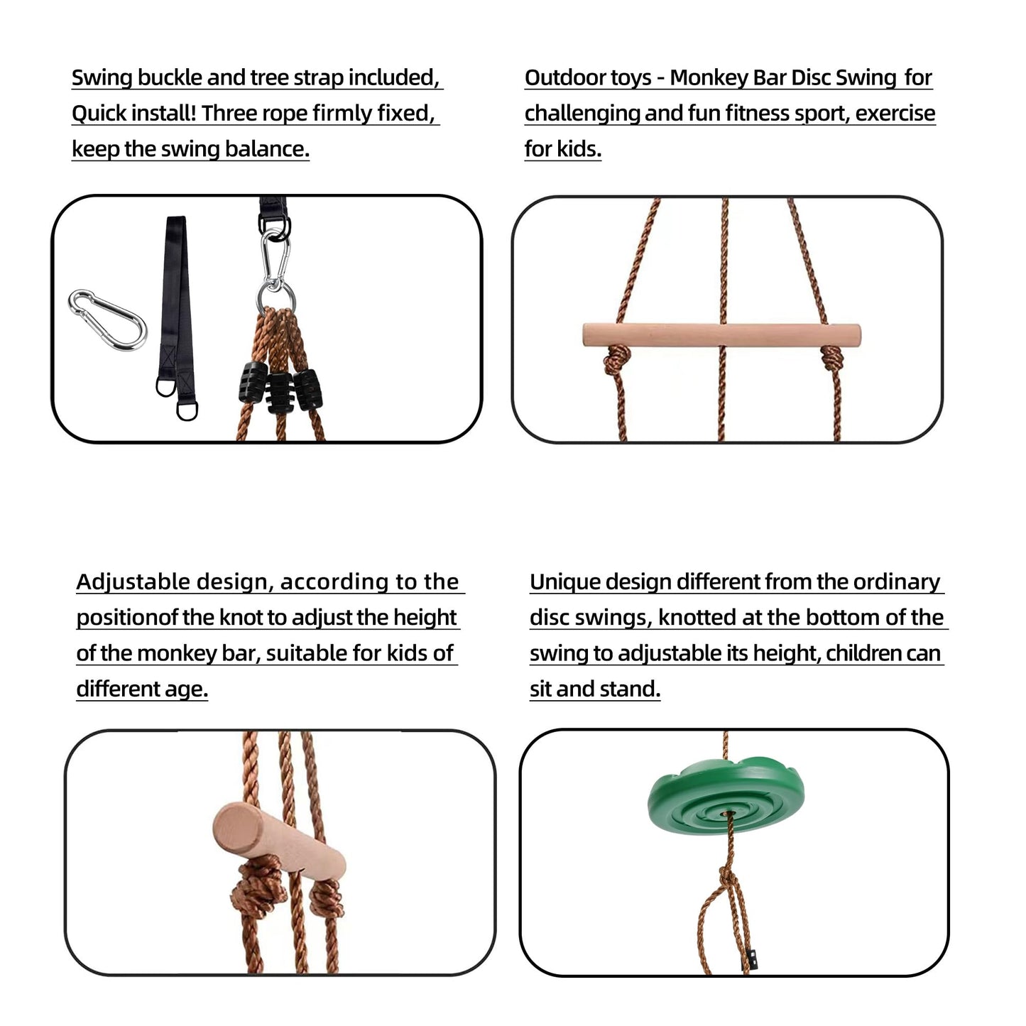 KINSPORY Disc Swing for Kids, Swing Set Accessories, 7FT Height Adjustable Gym Monkey Bars, Hanging Tree Seat for Backyard, Outdoor Play Equipment - Green