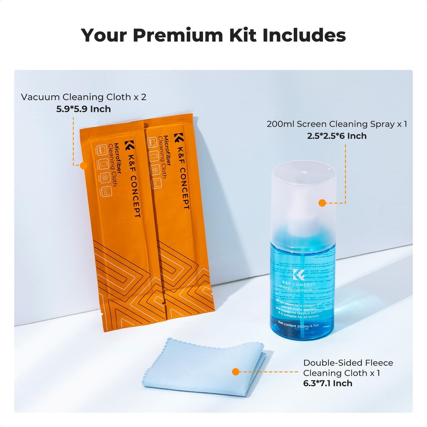 K&F CONCEPT 2 (200ml) Screen Cleaner Spray, with Microfiber Cleaning Cloth, Touchscreen Cleaning Kit for LCD LED DVD