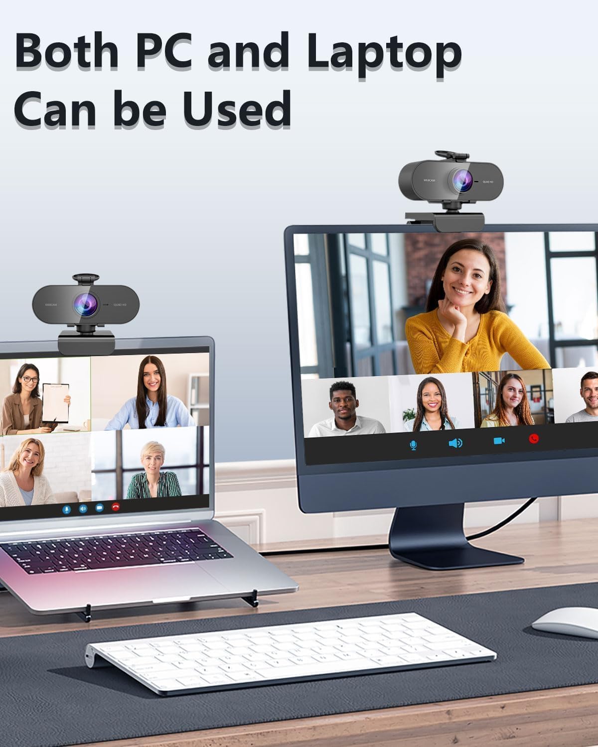 QMKKX 2K Webcam for pc with Microphone,Privacy Cover Slider Streaming Web cam for Mac Laptop,USB External Computer
