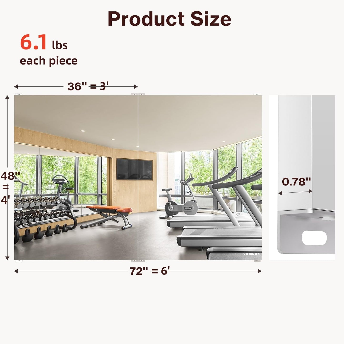 BRIVUE Gym Mirror - 48" x 72" (2PCS of 48" x 36") Frameless Wall Mirrors, Easy Installation, Shatterproof No Glass Mirror, HD Reflection, Ideal for Dancing, Yoga, Fitness, Rehearsing, Pilates, Home