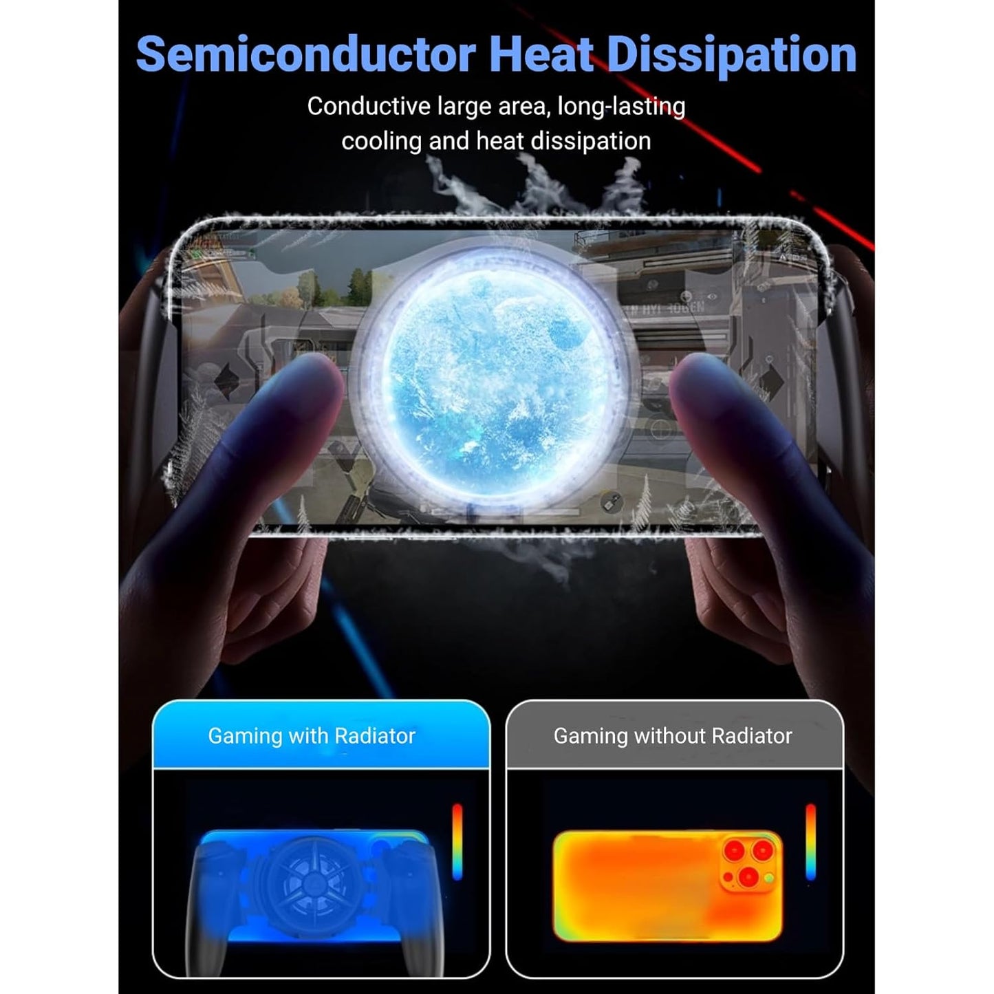 ciciglow Phone Game Grip, Semiconductor, Adjustable Mobile Controller Handle Holder with Colorful Light Effect, Fan