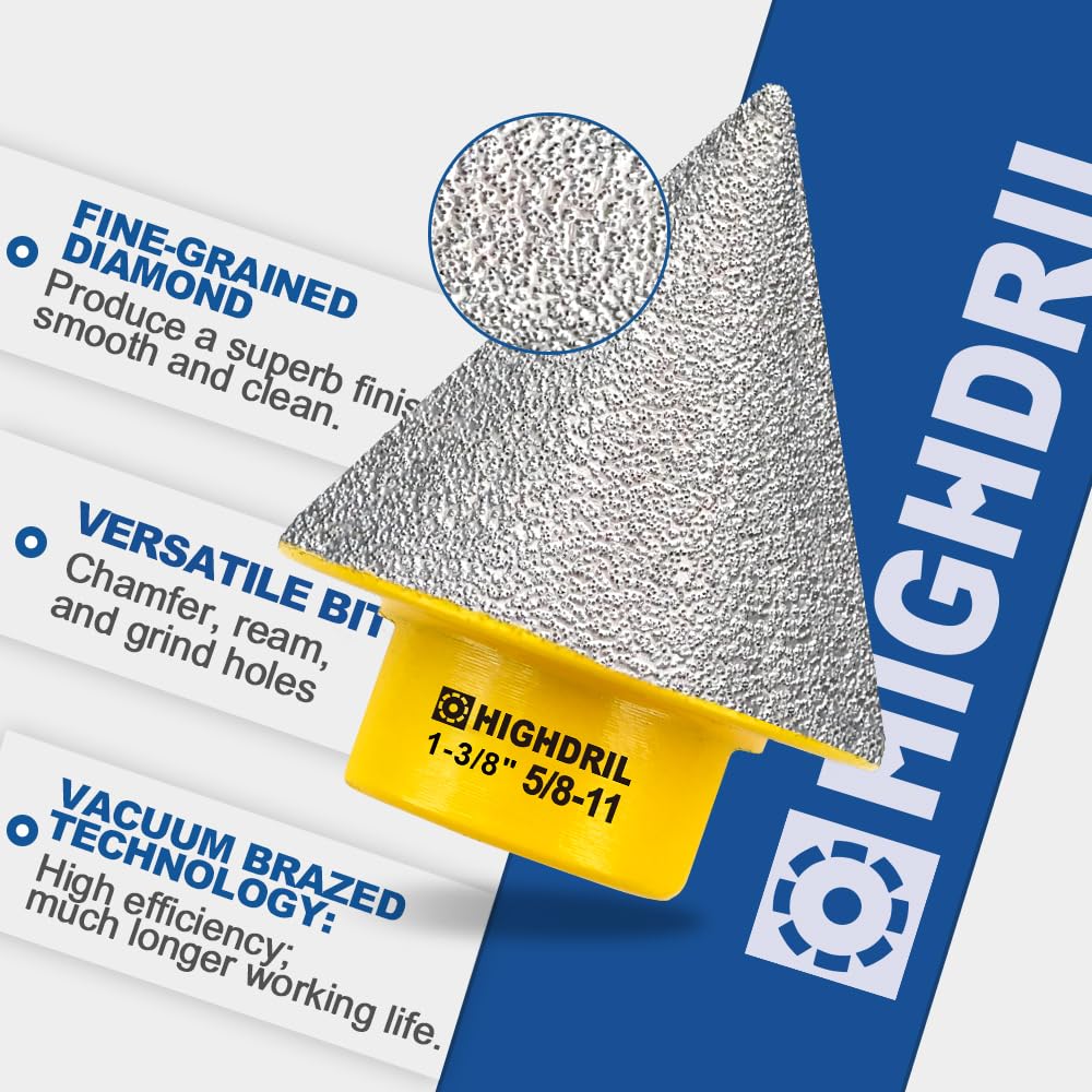 HIGHDRIL Diamond Drill bits kit with 5/8-11 Vacuum Brazed Hole Saw(20/25/35/50/75/100mm) &Diamond Beveling Chamfer Bits 2" for Existing Hole Trimming Finishing Cleaning Enlarging Marble Porcelain Tile