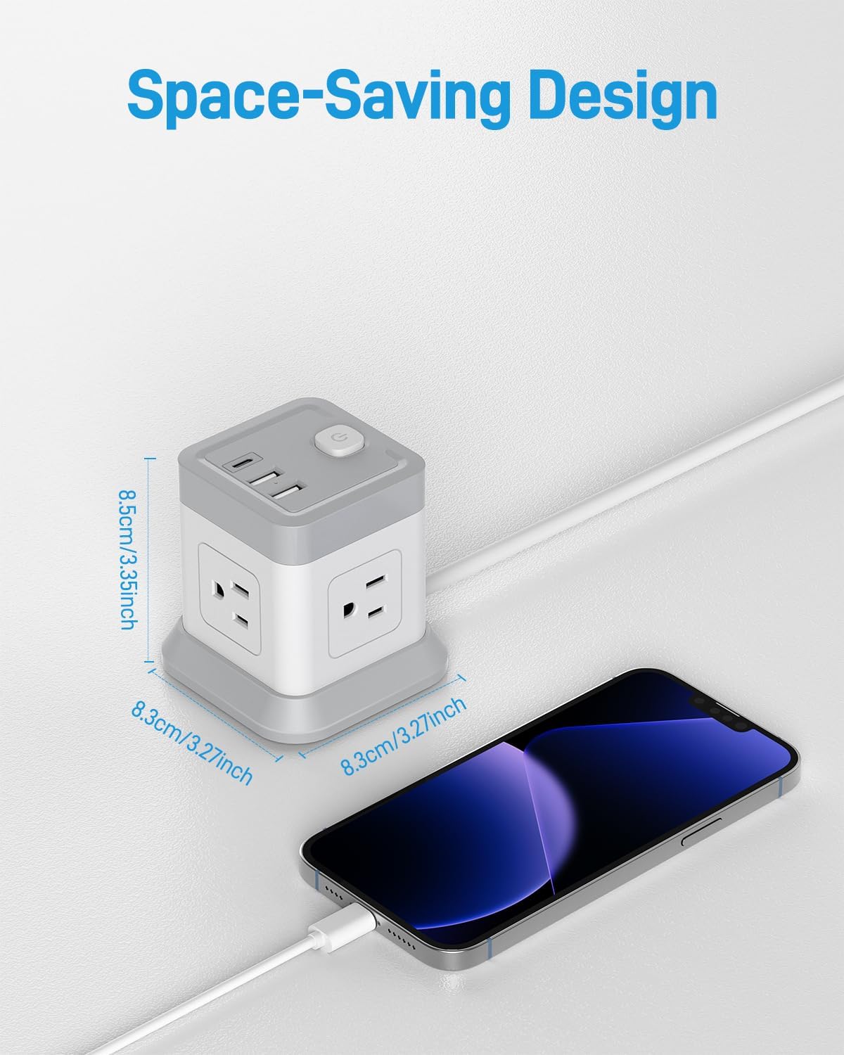 BEVA 5ft 4 3 Power Strip with USB - Long Extension Cord Desktop Charging Station, Power Strip Cube with Outlets and USB