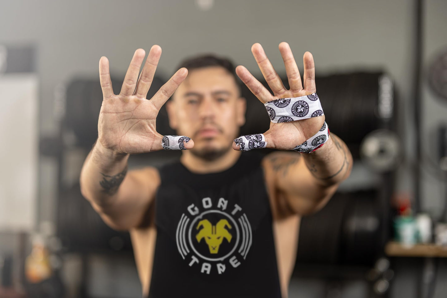 Scary Sticky Premium Athletic Tape, Ultra-Sticky Thumb, Finger & Wrist Tape for Weightlifting, Hook Grip & Cross Workout, Cotton, Latex-Free, 10 Yards, White/Black, 2 Rolls