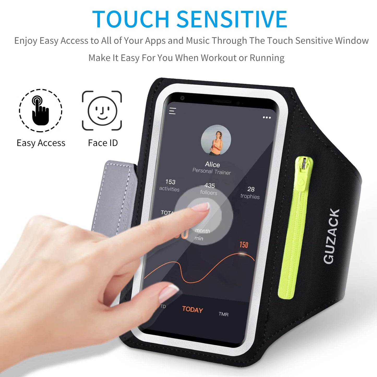 GUZACK Running Armband for iPhone 17 16 15 14 13 12 Pro Max/Plus/XR/XS, Galaxy S25/S24/S23/S22, with Card Slot & Key Pockets, Sports Arm Bands Cell Phone Holder Fit Up to 6.9 Inches Phone