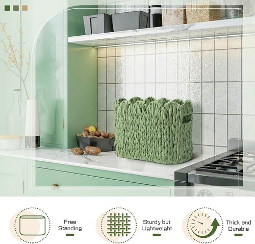 Kathfly Toilet Paper Storage Basket - Sage Green Scalloped Wicker Holder for Up to 6 Mega Rolls | Versatile Organizer for Home & Office