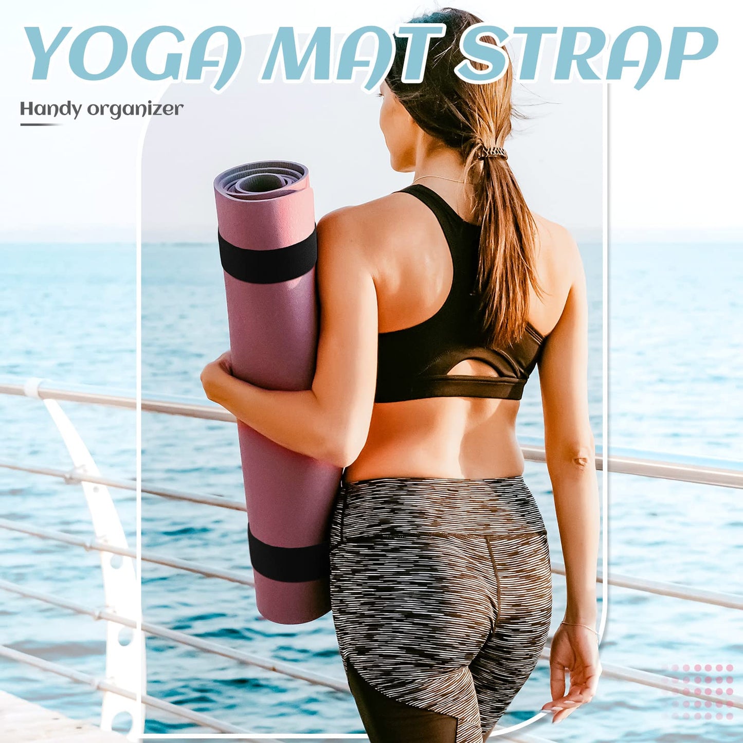 Honoson 4 Pcs Nylon Yoga Mat Strap Stretchable Holder Straps Heavy Duty Bungee Straps Band Adjustable Carrying Strap for Exercise Workout Pilates Yoga Mat Storage Gym, Black