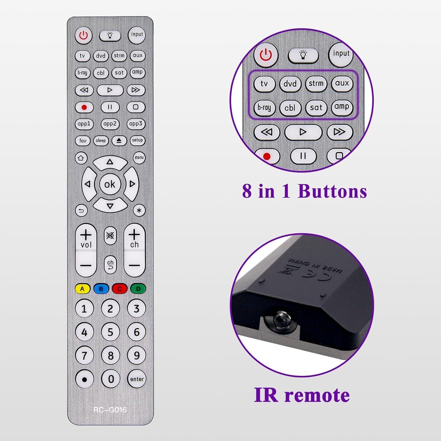 MYHGRC 8 1 Universal Remote Control for TVs, DVD/Blu-Ray Player, Streaming Players, Soundbar Speaker, Cable Box