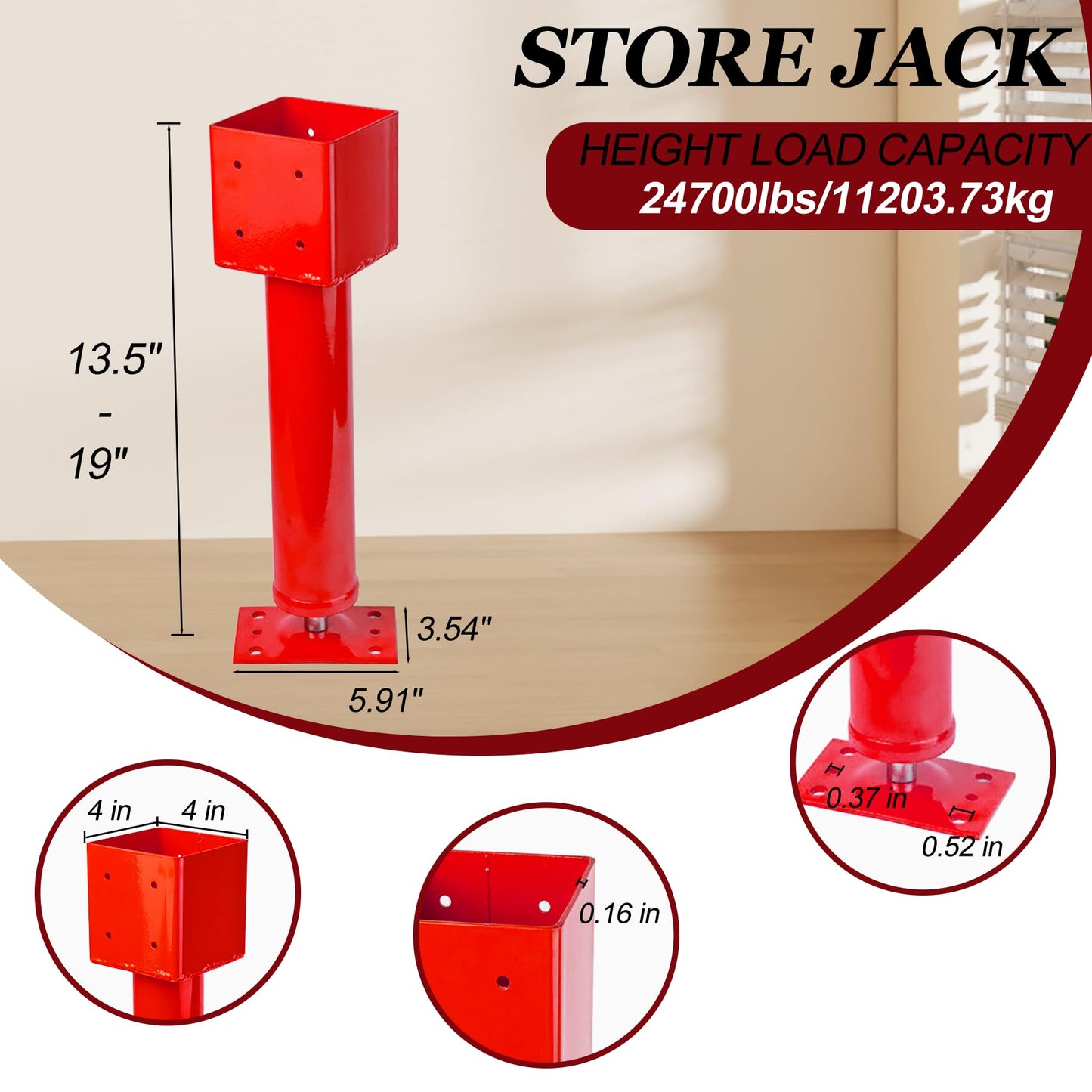 4x4 Screw Jack Post 4 Pack, 13.5"-19" Adjustable Basement Floor Jacks Support, 24700 lbs Heavy Duty Shore Jack, House Jack for Leveling, Crawlspace Shoring, Beam Repair, Structural Repair