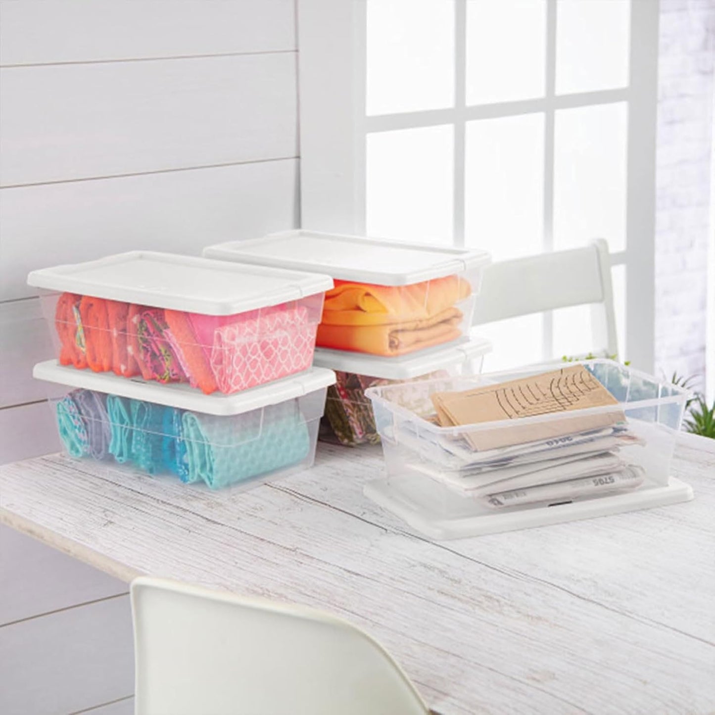 Sterilite 6 Quart Storage Boxes - 12-Pack Stackable Clear Plastic Bins with Snap-On Lids for Organizing