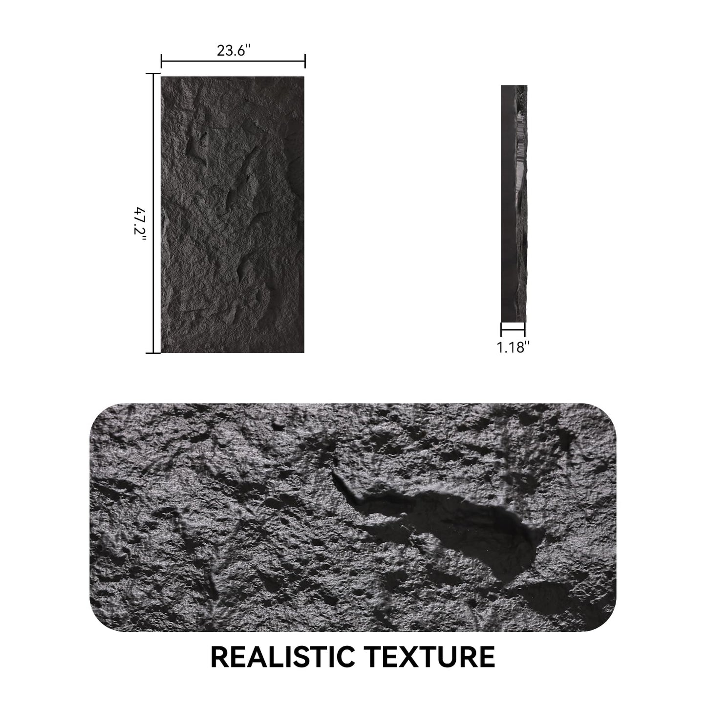 OUZUGIE 4 PCS Faux Stone Wall Panel 47.2’’ x 23.6’’ Interior Exterior Wall Decor 3D PU Panel with Lava Stone Design Black