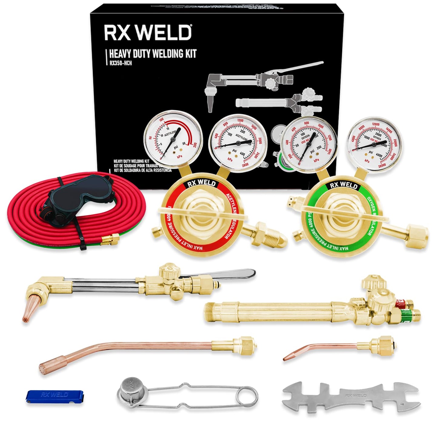 RX WELD Heavy Duty Oxy Acetylene Torch Kit, with CA2460 Cutting Attachment + Cutting Tips + 8-MFA Heating Nozzles + Welding Nozzles