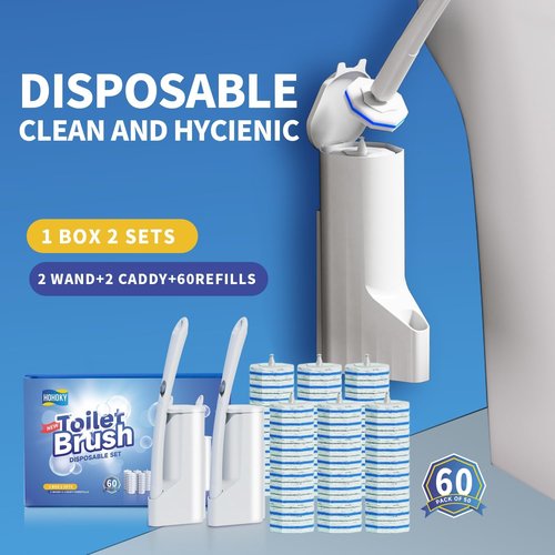 Hohoky Disposable Toilet Brush System - Wall Mounted Cleaning Kit with 60 Replacement Pads