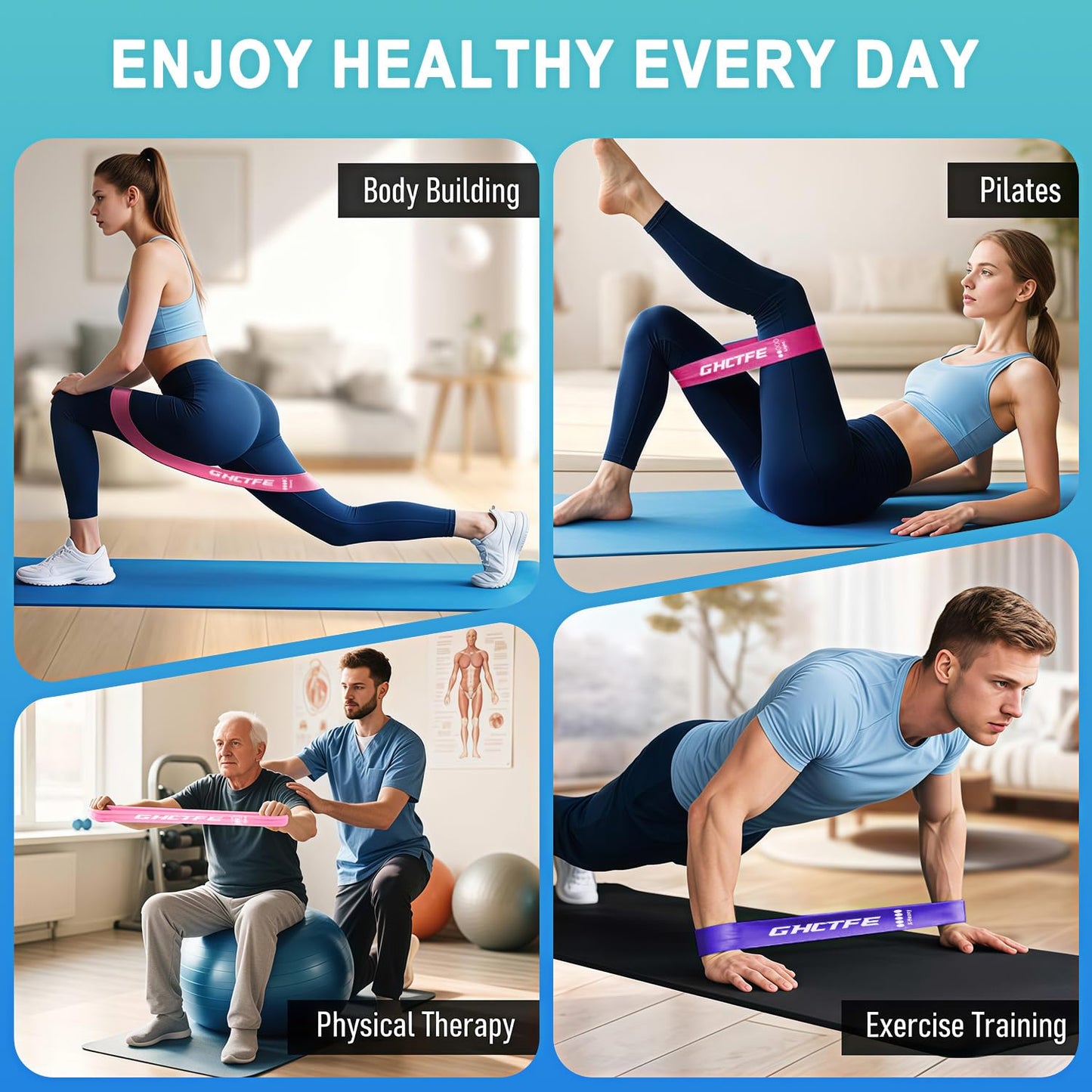 GHCTFE Resistance Loop Exercise Bands Set – Professional Workout Bands for Strength Training, Home Gym & Fitness Equipment, Beginner-Friendly Workout Bands with Manual, 5 Resistance Levels